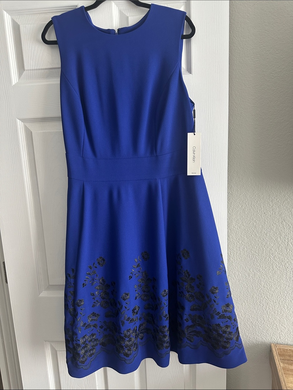 Calvin Klein Royal Blue Sleeveless A-Line Dress with Tag Detail